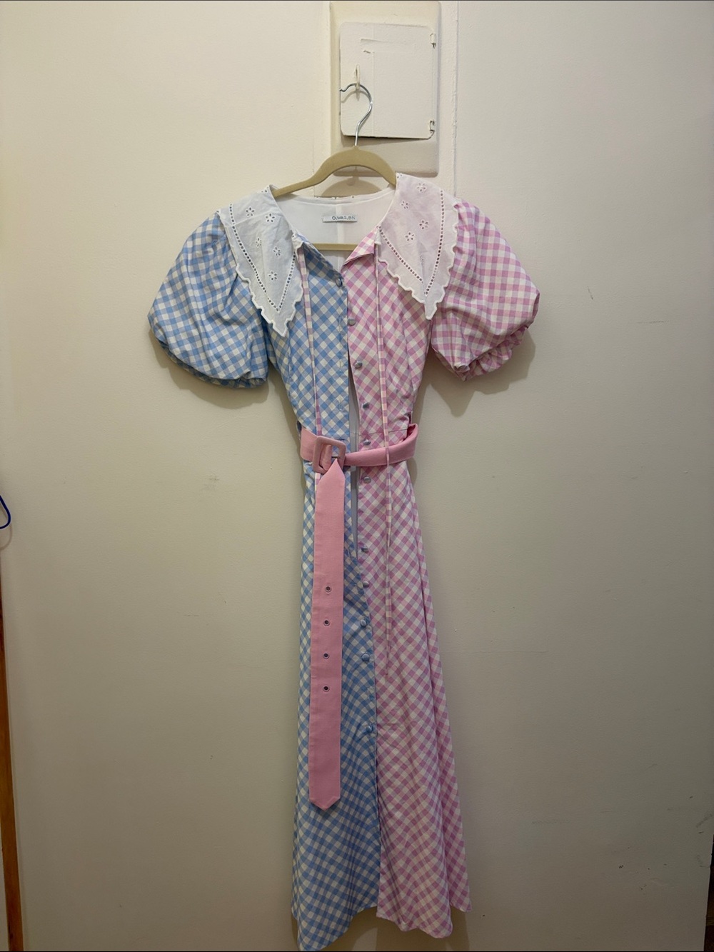OLIVIA RUBIN Pink & Blue Gingham Kids Nightgown with Eyelet Collar